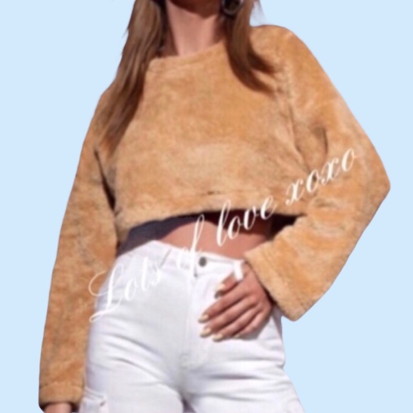 Tops - Mustard Yellow Drop Shoulder Teddy Cropped Top